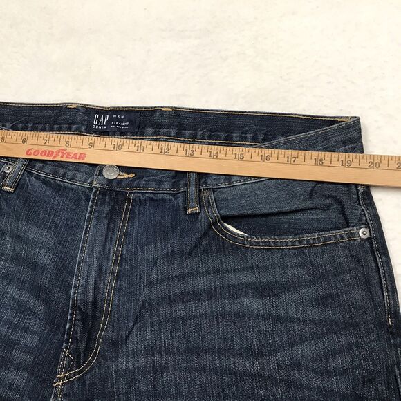 GAP Jean Men 38x30 Authentic Straight Dark Wash Whiskered Preppy Academia - Picture 7 of 15